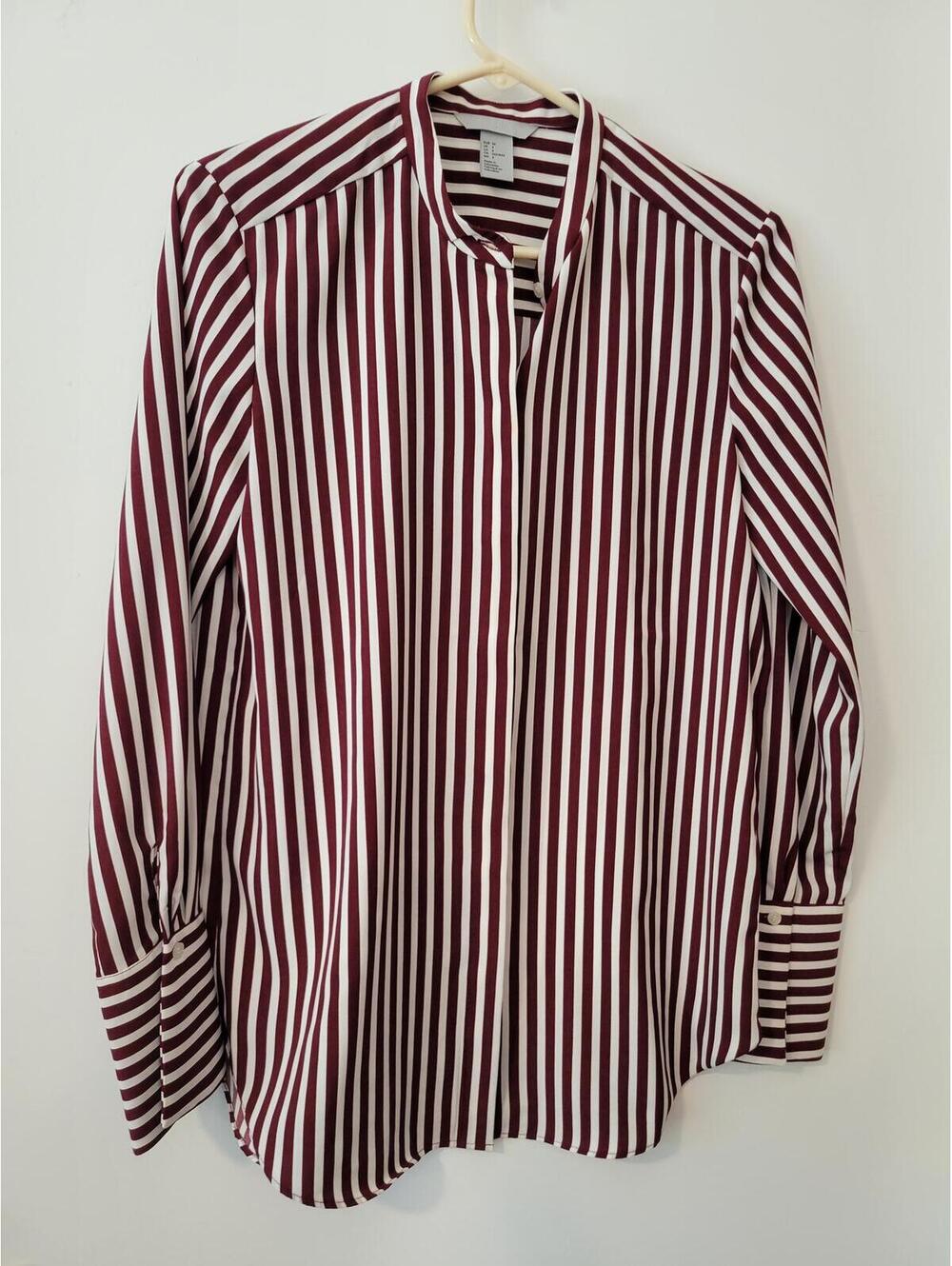 Women's H&M Burgundy and White Striped Long Sleeve Shirt